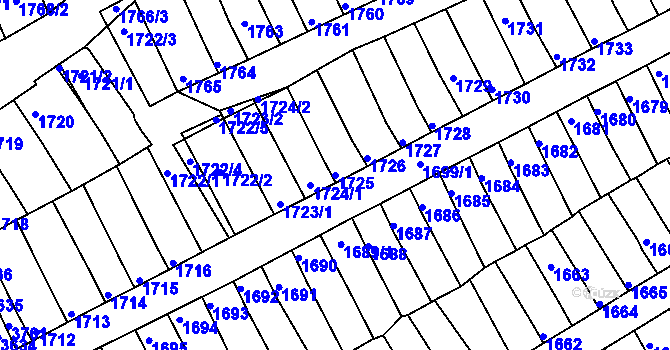 Parcela st. 1725 v KÚ Prušánky, Katastrální mapa