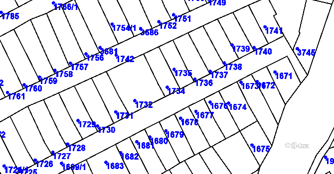 Parcela st. 1734 v KÚ Prušánky, Katastrální mapa