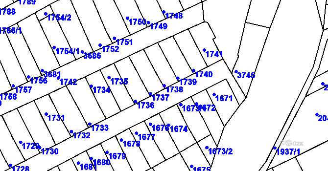 Parcela st. 1738 v KÚ Prušánky, Katastrální mapa