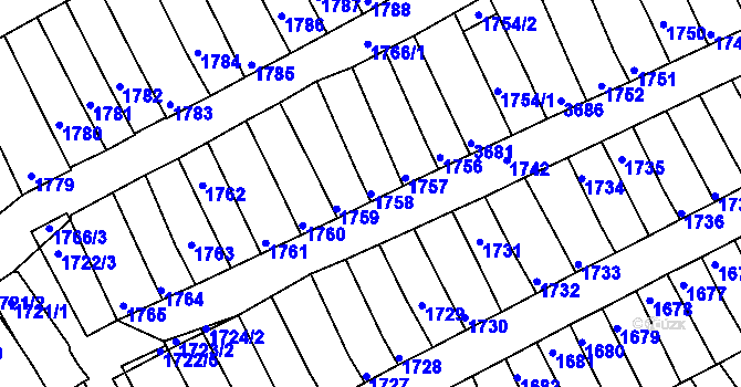 Parcela st. 1758 v KÚ Prušánky, Katastrální mapa