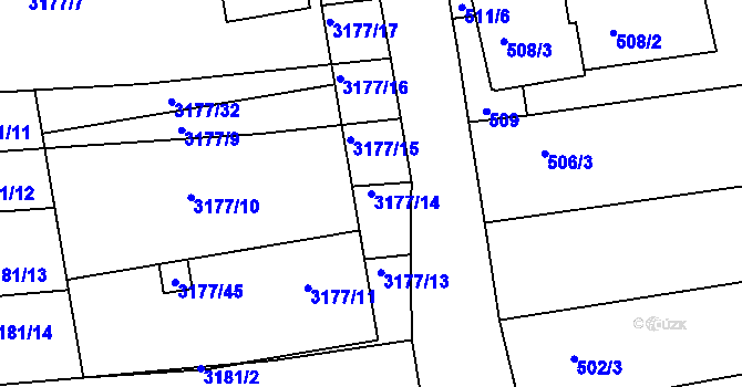 Parcela st. 3177/14 v KÚ Prušánky, Katastrální mapa