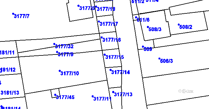 Parcela st. 3177/15 v KÚ Prušánky, Katastrální mapa