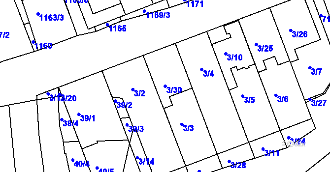 Parcela st. 3/30 v KÚ Prušánky, Katastrální mapa