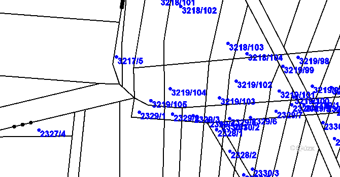 Parcela st. 3219/104 v KÚ Prušánky, Katastrální mapa