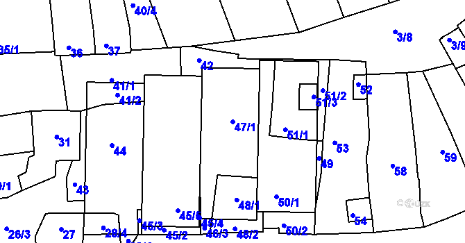 Parcela st. 47/1 v KÚ Prušánky, Katastrální mapa