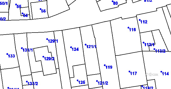 Parcela st. 121/1 v KÚ Prušánky, Katastrální mapa