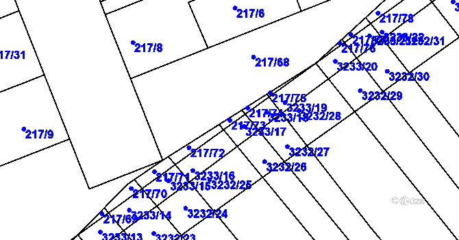 Parcela st. 217/73 v KÚ Prušánky, Katastrální mapa
