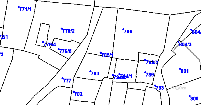 Parcela st. 785/1 v KÚ Prušánky, Katastrální mapa