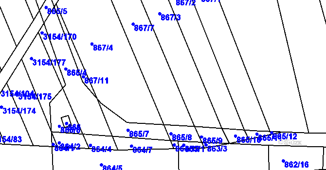 Parcela st. 867/16 v KÚ Prušánky, Katastrální mapa