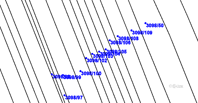 Parcela st. 3098/104 v KÚ Prušánky, Katastrální mapa