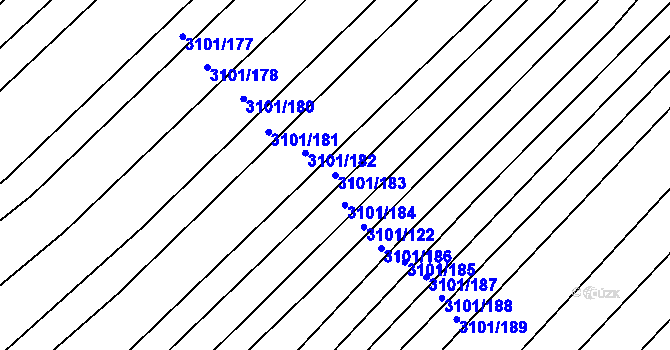 Parcela st. 3101/183 v KÚ Prušánky, Katastrální mapa