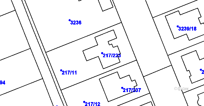 Parcela st. 217/223 v KÚ Prušánky, Katastrální mapa
