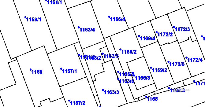 Parcela st. 1163/5 v KÚ Prušánky, Katastrální mapa