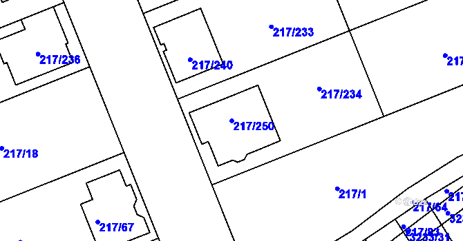 Parcela st. 217/250 v KÚ Prušánky, Katastrální mapa