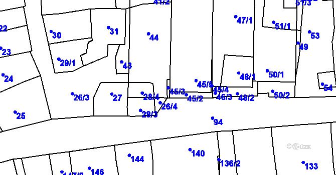 Parcela st. 45/3 v KÚ Prušánky, Katastrální mapa