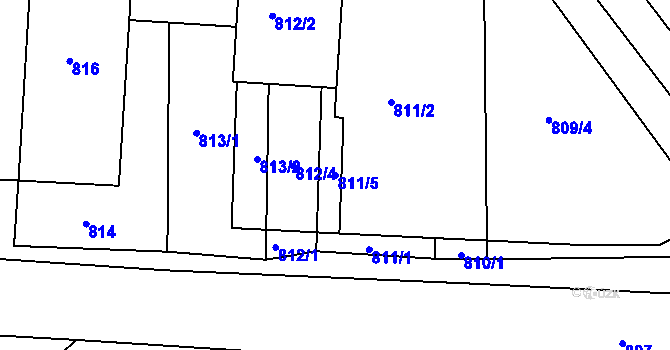 Parcela st. 811/5 v KÚ Prušánky, Katastrální mapa