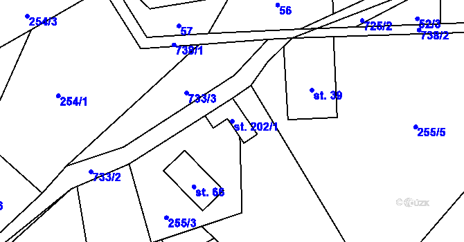 Parcela st. 202/1 v KÚ Dolní Prysk, Katastrální mapa