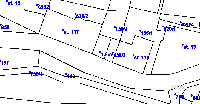 Parcela st. 136/2 v KÚ Dolní Prysk, Katastrální mapa