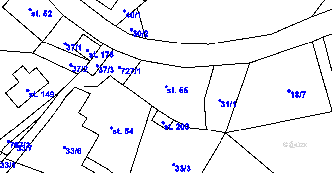 Parcela st. 55 v KÚ Dolní Prysk, Katastrální mapa