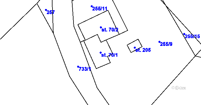 Parcela st. 70/1 v KÚ Dolní Prysk, Katastrální mapa