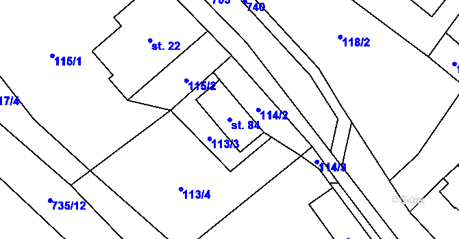 Parcela st. 84 v KÚ Dolní Prysk, Katastrální mapa