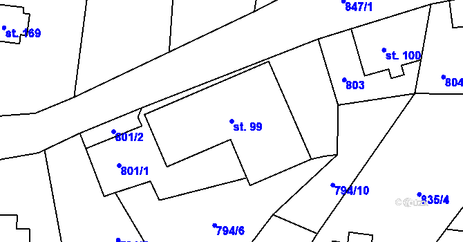 Parcela st. 99 v KÚ Dolní Prysk, Katastrální mapa