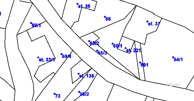 Parcela st. 65/3 v KÚ Dolní Prysk, Katastrální mapa