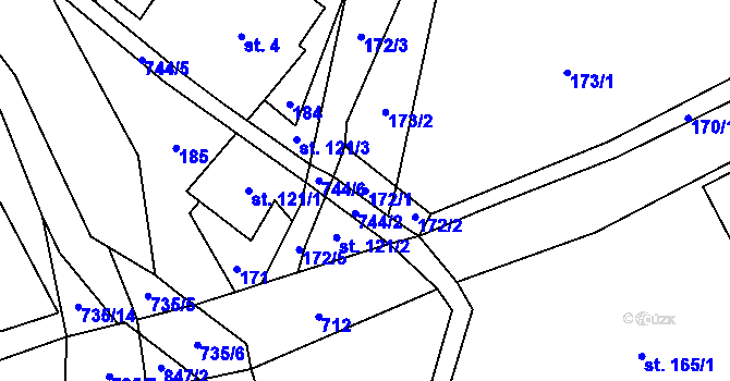 Parcela st. 172/1 v KÚ Dolní Prysk, Katastrální mapa