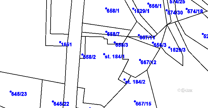 Parcela st. 184/1 v KÚ Horní Prysk, Katastrální mapa