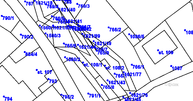 Parcela st. 765/9 v KÚ Horní Prysk, Katastrální mapa