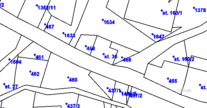 Parcela st. 36 v KÚ Horní Prysk, Katastrální mapa