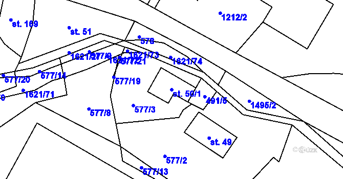 Parcela st. 50/1 v KÚ Horní Prysk, Katastrální mapa