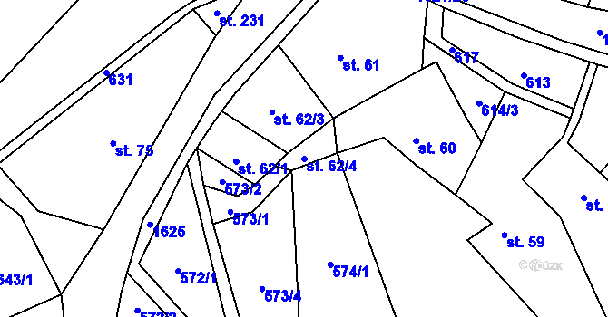 Parcela st. 62/4 v KÚ Horní Prysk, Katastrální mapa