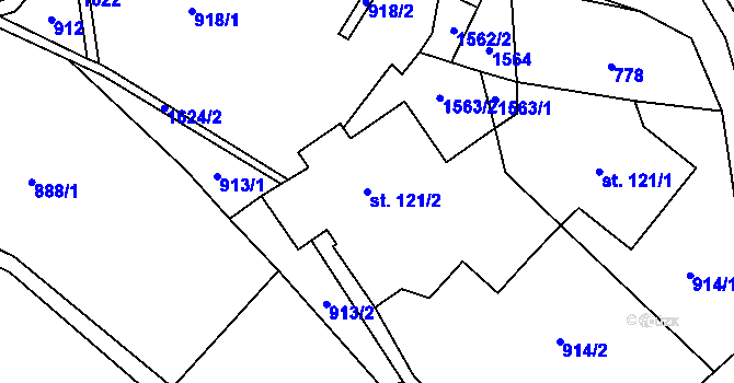 Parcela st. 121/2 v KÚ Horní Prysk, Katastrální mapa