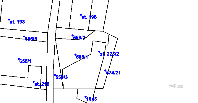 Parcela st. 223/2 v KÚ Horní Prysk, Katastrální mapa