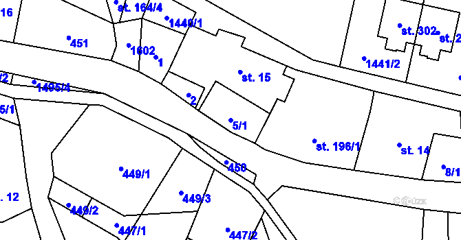Parcela st. 5/1 v KÚ Horní Prysk, Katastrální mapa