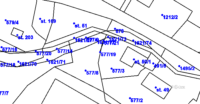 Parcela st. 577/19 v KÚ Horní Prysk, Katastrální mapa