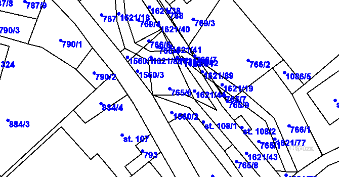 Parcela st. 765/6 v KÚ Horní Prysk, Katastrální mapa