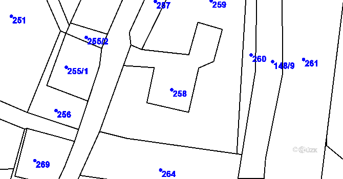 Parcela st. 258 v KÚ Pržno, Katastrální mapa