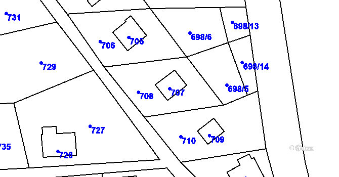 Parcela st. 707 v KÚ Pržno, Katastrální mapa