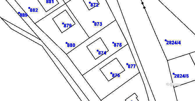 Parcela st. 874 v KÚ Pržno, Katastrální mapa