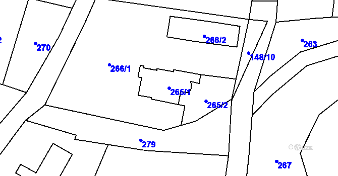 Parcela st. 265/1 v KÚ Pržno, Katastrální mapa