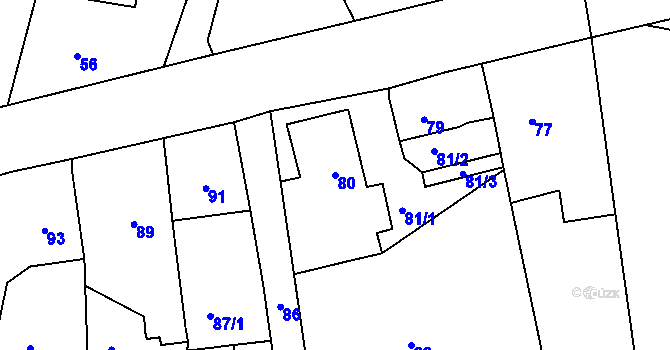 Parcela st. 80 v KÚ Pržno u Vsetína, Katastrální mapa
