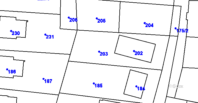 Parcela st. 203 v KÚ Pržno u Vsetína, Katastrální mapa