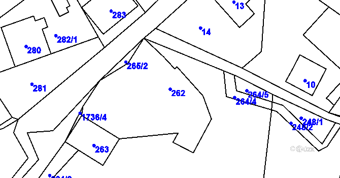 Parcela st. 262 v KÚ Pržno u Vsetína, Katastrální mapa