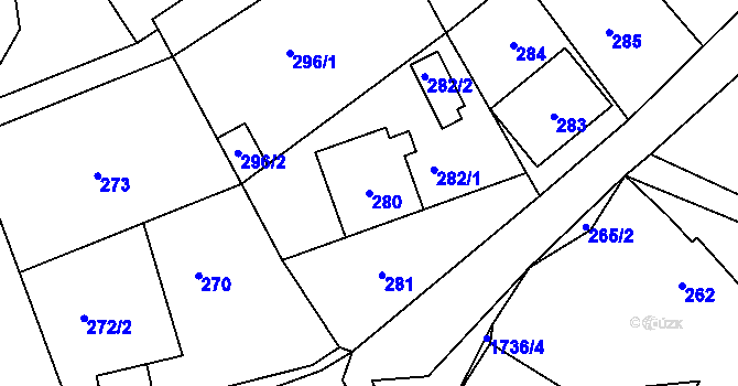 Parcela st. 280 v KÚ Pržno u Vsetína, Katastrální mapa