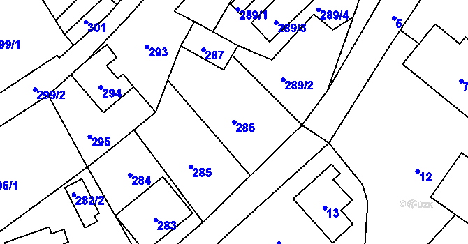 Parcela st. 286 v KÚ Pržno u Vsetína, Katastrální mapa