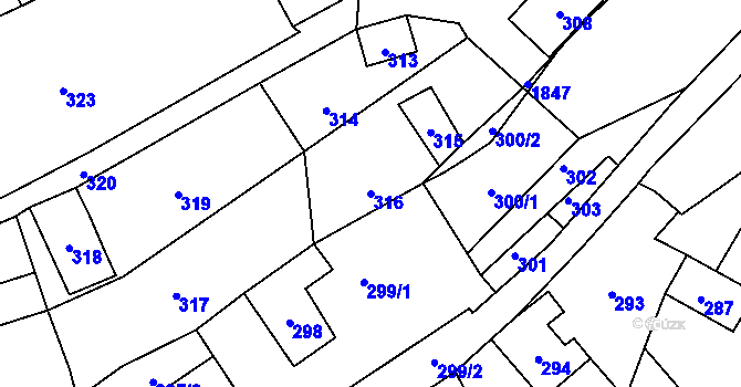 Parcela st. 316 v KÚ Pržno u Vsetína, Katastrální mapa