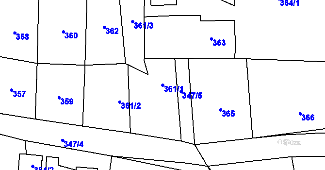 Parcela st. 361/1 v KÚ Pržno u Vsetína, Katastrální mapa