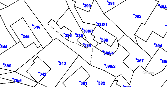 Parcela st. 384 v KÚ Pržno u Vsetína, Katastrální mapa